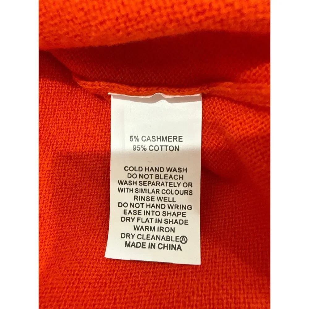 Zaket & Plover Cashmere Cotton Sweater Small Orange V-Neck Colorblock Accent